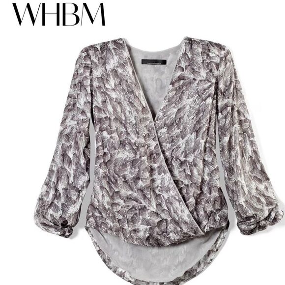 White House Black Market Gray Patterned Blouse - Picture 1 of 12